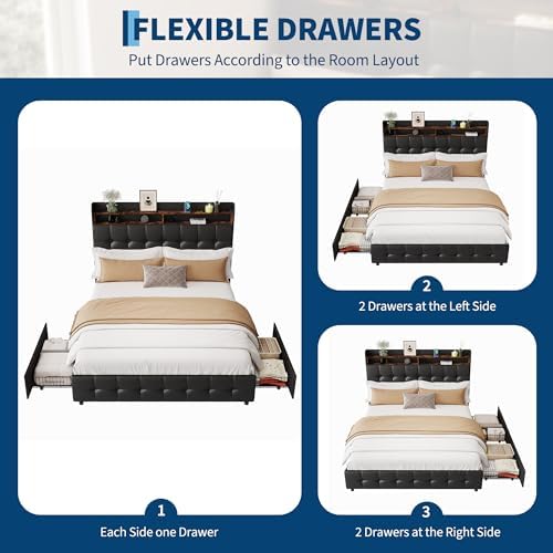 Garvee Full Bed Frame with 2 Storage Drawers & LED Light - Image 7
