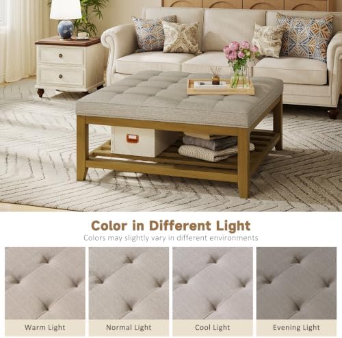 Befurtori Ottoman with Storage Bench, Linen Ottoman Coffee Table Gray Linen - Image 6
