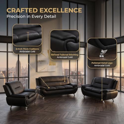 3 Piece Faux Leather Sofa Set for Living Room, Modern Living Room Furniture Set - Image 3
