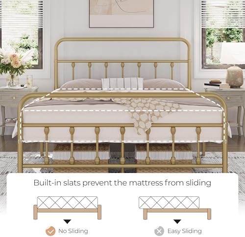 Yaheetech Queen Metal Platform Bed Frame, Victorian Headboard & Footboard - Image 4