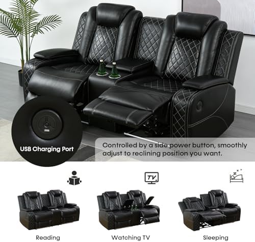 3-Piece Leather Power Recliner Sofa Set, Home Theater Seating - Image 6