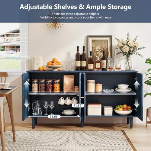 59" Buffet Cabinet with Storage, Floral Embossed Sideboard - Image 4