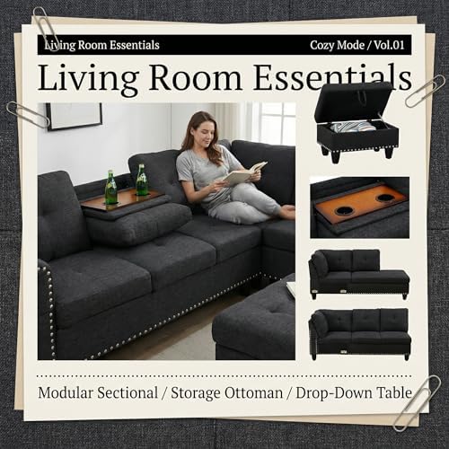 L-Shaped Couch Set, 97.5" L x 69.5" W Sectional Sofas Linen Grey - Image 7