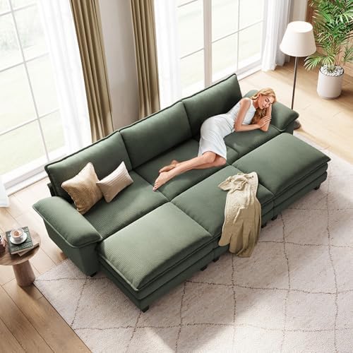 LINSY HOME 123'' Modular Sectional Sofa 3 Seat Couch Corduroy Cloud Couch - Image 4