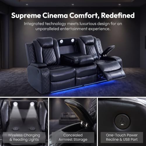 3-Piece Leather Power Recliner Sofa Set, Home Theater Seating - Image 4