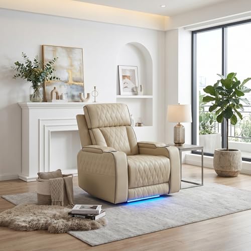 Power Recliner Chair with LED Lights, Leather Power Recliner 1 Seat, Living by BrisaNube