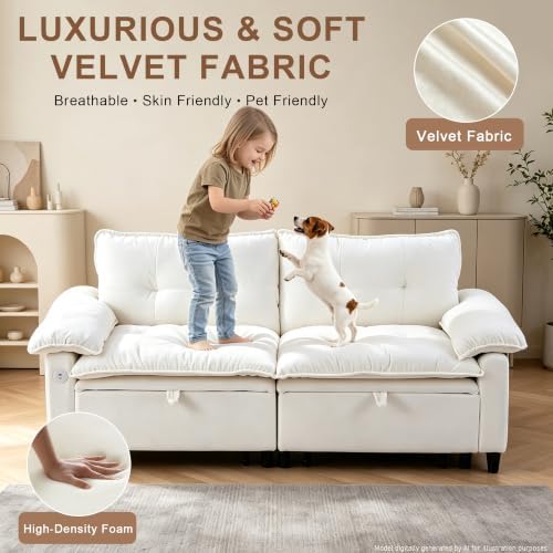 73" Sleeper Sofa Bed Full, Pre-Assembled Velvet Pull Out Sofa - Image 4