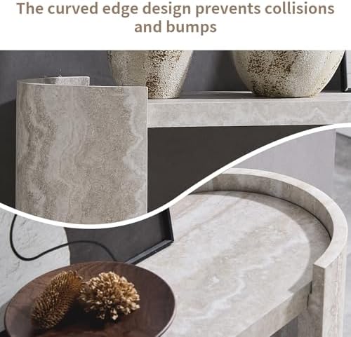 LKTART 53" Console Table with Faux Marble Pattern, 2-Tier Storage Shelves - Image 4