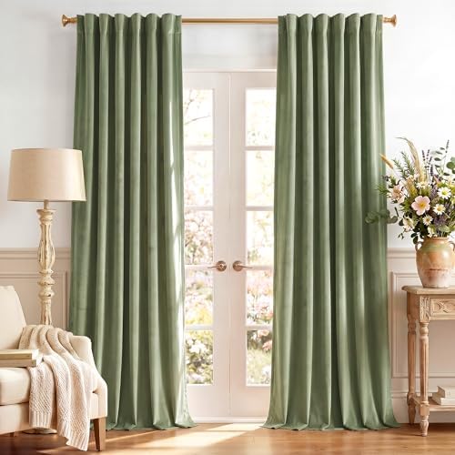 StangH Sage Green Velvet Curtains Farmhouse by StangH