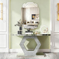 Hexagon Silver Mirrored Console Table and Wall Mirror Set, 2 Piece Silver by Unknown