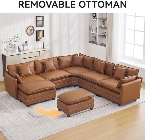 WUTUTUEE 35'' Modern Leather Cloud Sofa Ottoman, Rectangle Ottoman - Image 6