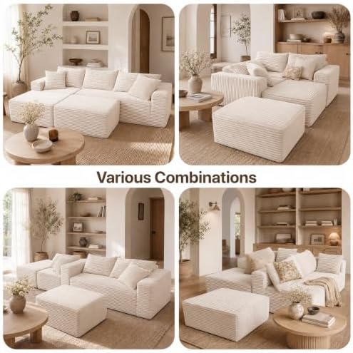 Claiks 104" Boneless Couch, U-Shape Corduroy Sectional Sofa - Image 3