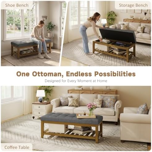 Befurtori Ottoman with Storage Bench, Linen Upholstered Bench, Dark Gary - Image 4