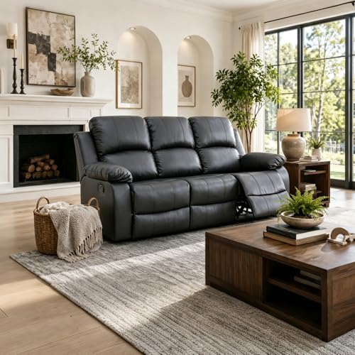 3 Piece Manual Reclining Leather Sofa Set, Reclining Couch Sofa Set Includes - Image 5