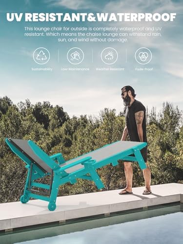 SERWALL Textilene Patio Chaise Lounge Chair Set of 2, HDPE Outdoor Lounger - Image 5