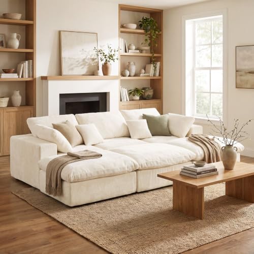 117.5" Oversized Boneless Sleeper Couch, Deep Seat Modular Sectional Sofa Bed by fanzutuz