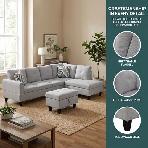 3-Piece L-Shaped Modular Leather Sofa – Convertible Sectional Couch - Image 3