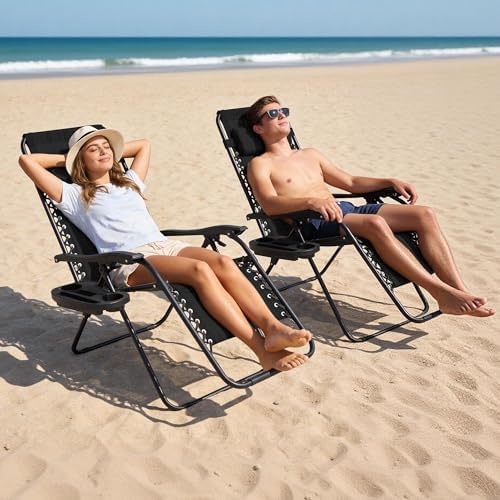 Zero Gravity Chair Set of 2 Oversized Folding Recliner, Padded Anti Gravity - Image 2