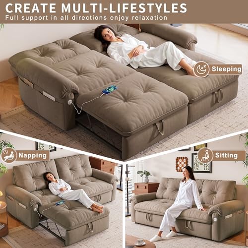 77.2" Sleeper Sofa Bed Full, Pre-Assembled Flannel Pull Out Sofa - Image 3