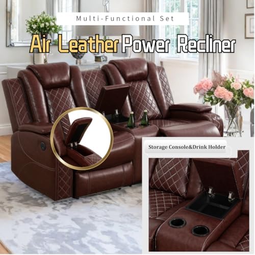Power Recliner Set with LED Lights, Air Leather Reclining Set with USB - Image 4