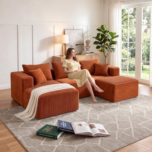 93" U-Shaped Boneless Couch, Corduroy Cloud Couch Sectional by Yimilife