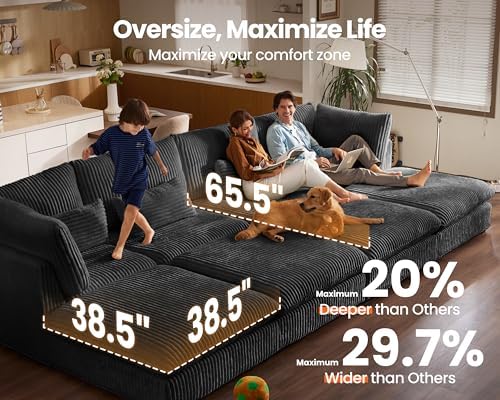 77" Oversized Corduroy Modular Sectional Sofa Couches - Image 4