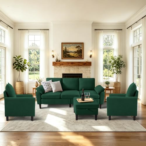 4 Pieces Sectional Couches, Sofa Set and 2 Accent Chairs by Portaforta
