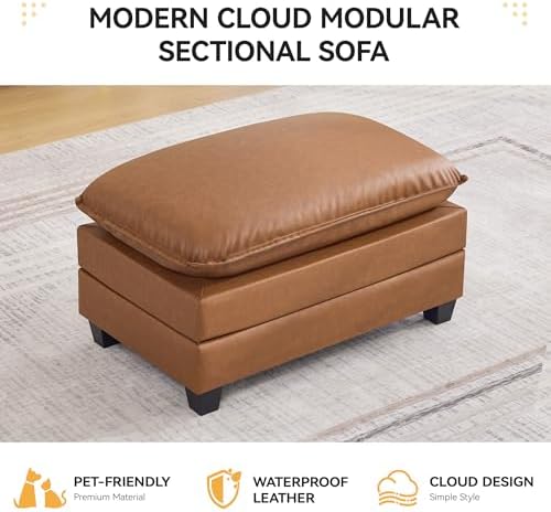 WUTUTUEE 35'' Modern Leather Cloud Sofa Ottoman, Rectangle Ottoman - Image 4