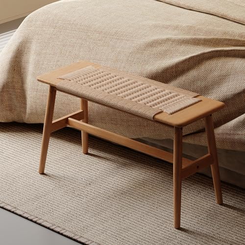 31.5'' Woven Dining Beach with 100% Solid Oak Wood Bench Frame, Hand Knitted - Image 6