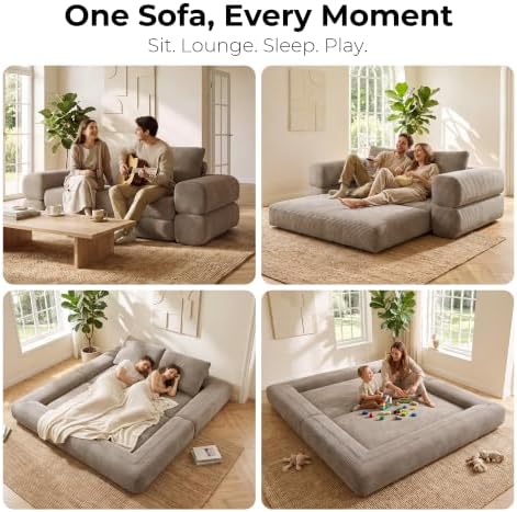 LIKIMIO FlipNest 3-in-1 Convertible Sleeper Sofa, Light Brown - Image 5