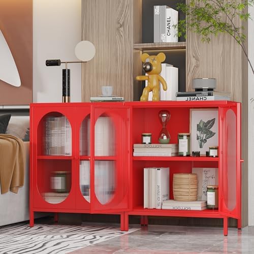Small 2 Transpanrent Door Metal Storage Side Buffet Cabinet - Image 3
