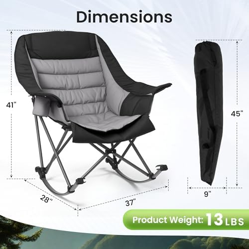 Oversized Heavy Duty Camping Rocking Chair 400lbs, Padded Folding Lawn Rocker - Image 3
