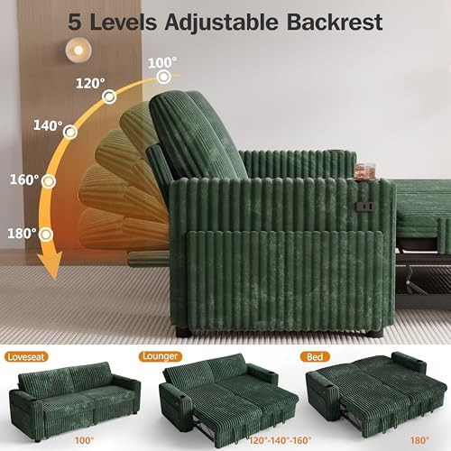 Sunny Heart 91" Plush Corduroy L Shaped Sectional Sleeper Sofa Bed - Image 4