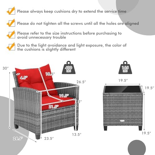 COSTWAY 3PCS Wicker Patio Furniture Set - Image 4