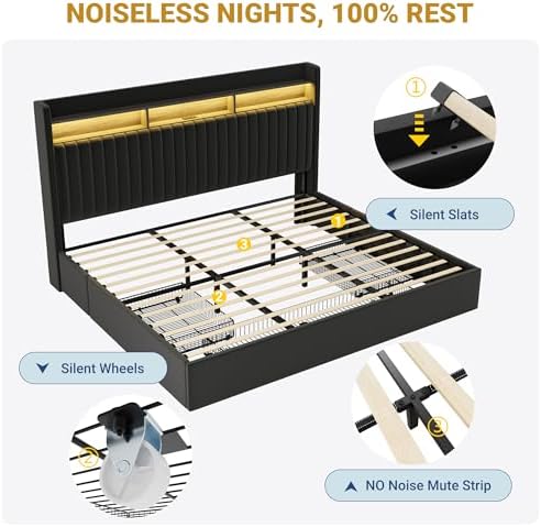 SHA CERLIN King Upholstered Platform Bed Frame - Image 7