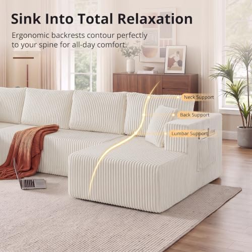 Skepphlay 132" U Shaped Couch, Boneless Sectional Couches - Image 5