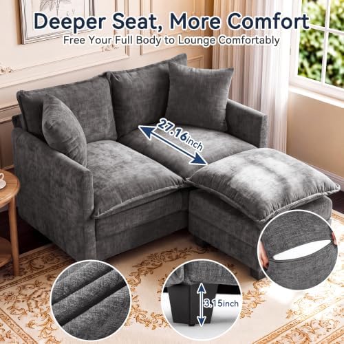 Loveseat Sofa w/Ottoman, Soft Chenille Cloud‑Cushion Couch - Image 3