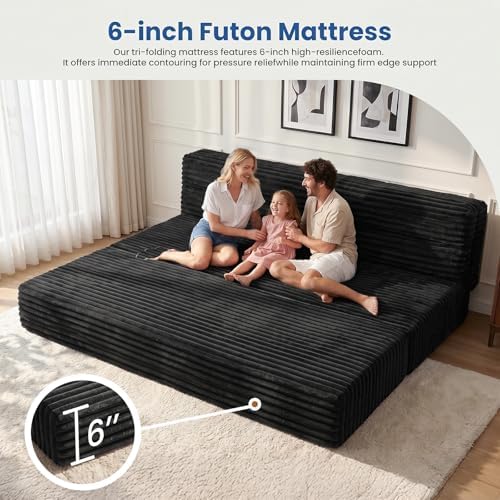 Erament Tri-Fold Futon Sofa Bed, 6 Inch Foldable Floor Couch, High-Density Foam - Image 4