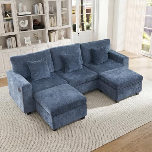 94.5'' 3-Seater Couch with 2 Ottoman Sectional Sofa withType-C&USB Charging by MAHYIZYI-SimpleFashionable