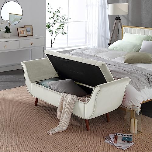 End of Bed Storage Bench for Bedroom, Upholstered Rolled Armed Button Tufted - Image 3