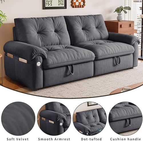77.2" Sleeper Sofa Bed Full, Pre-Assembled Flannel Pull Out Sofa, Dark Grey - Image 6