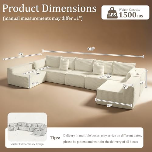 168" Cloud Sectional Couch, Comfort U Shaped Sofa - Image 2
