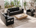 Black Faux Leather Sectional Couch, 4-Piece Sofa Set by TYBOATLE