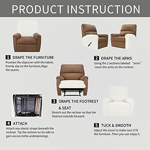 Easy-Going 4 Pieces Oversized Recliner Stretch Chair Slipcover Cream - Image 4