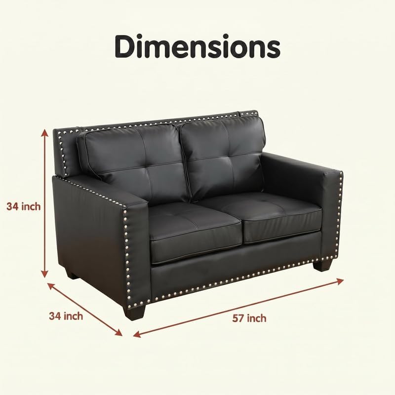 Modern Faux Leather 2-Seater Loveseat Sofa, Upholstered Couch - Image 2