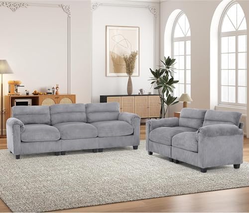 HAOMARKETS 2 Piece Cordory Sofa Sets, Comfy Loveset 2-Seater Sofa and by HAOMARKETS