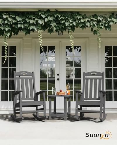 Outdoor Rocking Chair, HDPE Patio Rocking Chair, All Weather, Dark Grey - Image 2