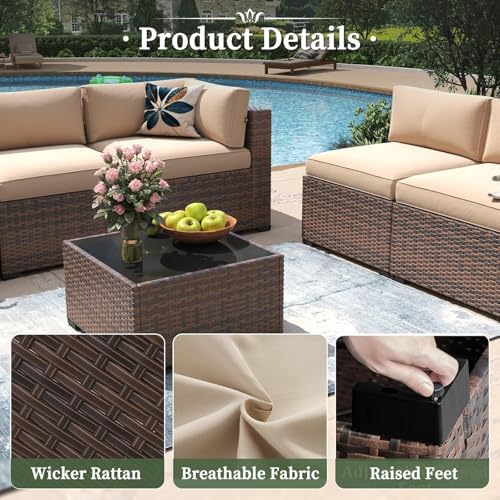 Aoxun 7 Piece Patio Furniture Set Wicker Rattan Patio Conversation Set - Image 4