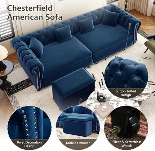89" Velvet Pull-Out Chesterfield King Sleeper Sofa Bed - Image 3