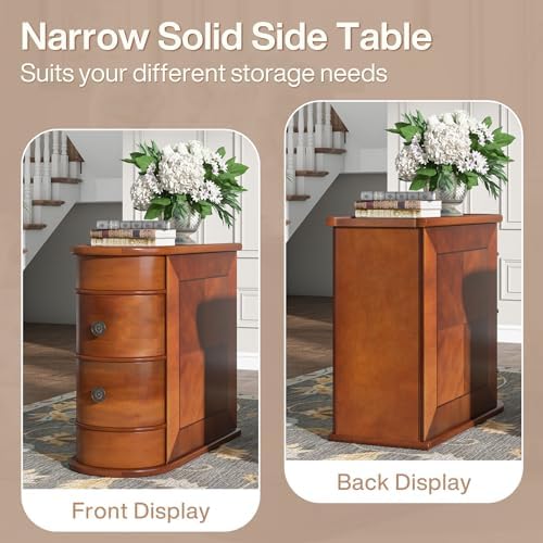 Tribesigns Wood End Table, 2-Drawer Narrow Side Table Slim Chair Solid Side - Image 3